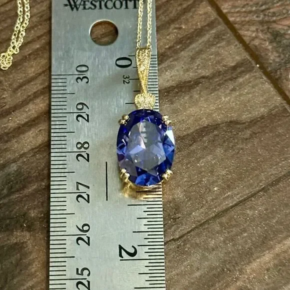 Oval Tanzanite 18mm x 13.5mm Pendant Necklace Gold Vermeil 18” Vintage Style - Picture 10 of 11